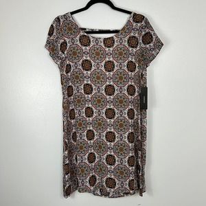 LULU'S Boho Medallion Print Short Sleeve Open Back Shift Dress Womens XS